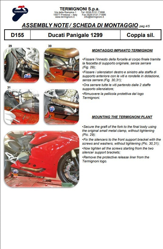 Kit d'échappement Termignoni Slip-On en carbone pour Ducati Panigale 899 (13-16) D155102CPT+D155Y 