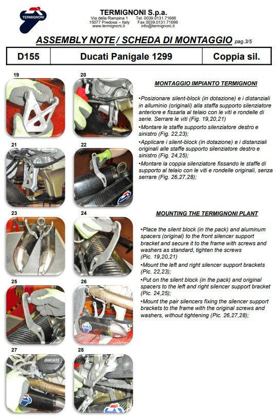 Kit d'échappement Termignoni Slip-On en carbone pour Ducati Panigale 899 (13-16) D155102CPT+D155Y 