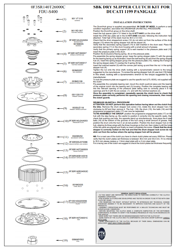 STM EVO SBK embrayage à sec Ducati Panigale 1199/1299 KTT-0400 
