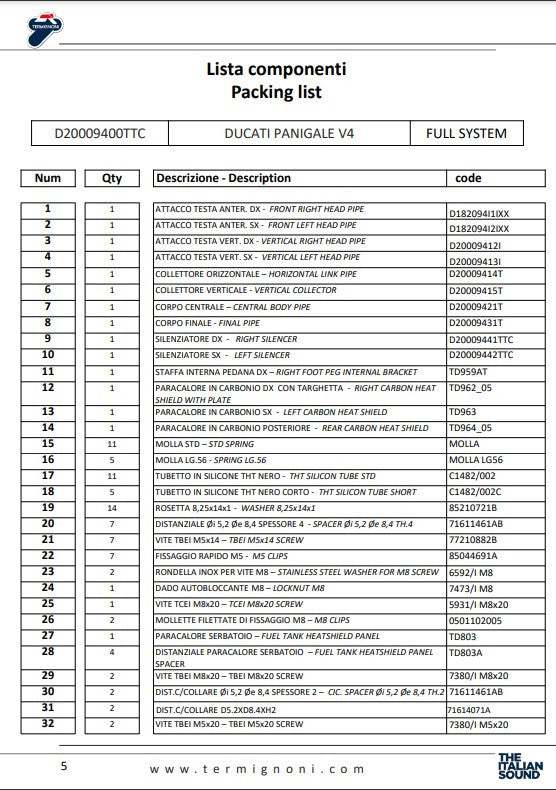 Système d'échappement complet en titane Termignoni D200 RHT Ducati Panigale V4/S (18-24) D20009400TTC 