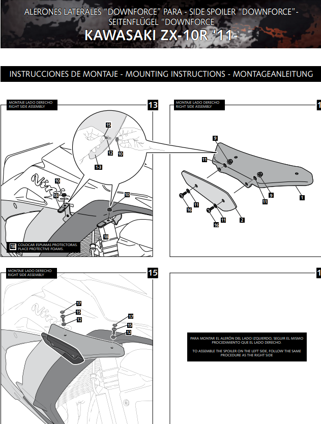 Spoiler de Winglets Puig pour l'appui aérodynamique Kawasaki ZX-10 R/RR (11-20) 9882 