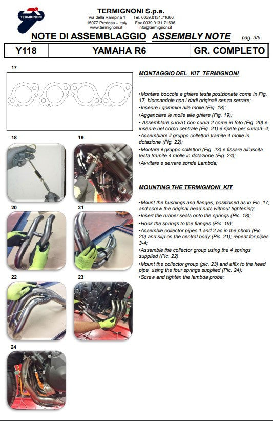 Kit complet Termignoni en titane Version SSP Yamaha YZF-R6 (06-25) Y11810200TCC 
