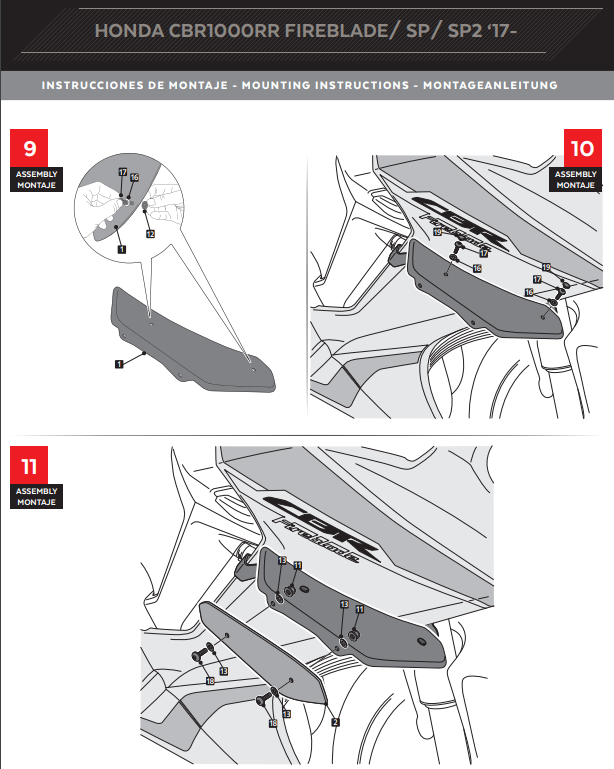 Ailerons Puig Spoiler Force d'appui Honda CBR 1000 RR SC77 (17-19) 9729 
