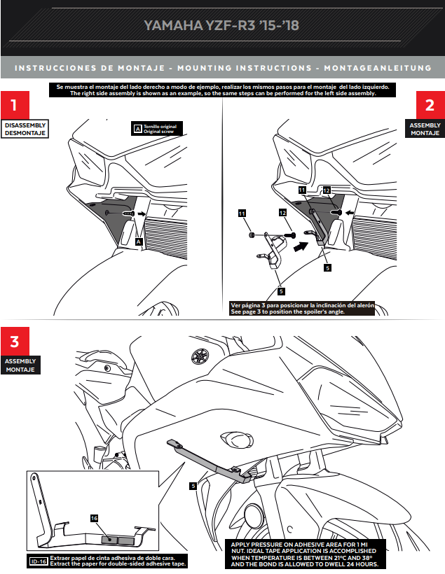 Spoiler Puig Winglets Downforce Yamaha YZF-R3 (15-18) 3171 