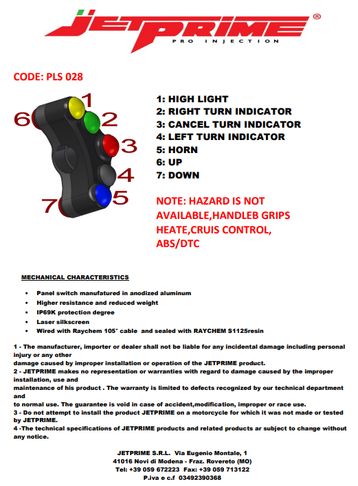 Interrupteur de guidon Street gauche JetPrime BMW S1000RR (09-14) JP PLS 028 