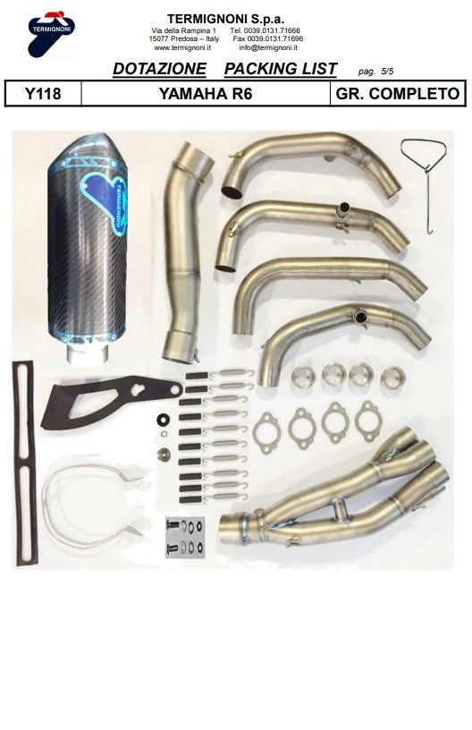 Kit complet Termignoni en titane Version SSP Yamaha YZF-R6 (06-25) Y11810200TCC 