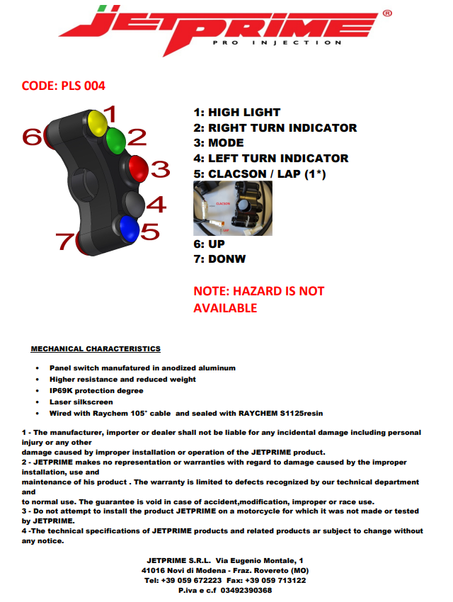 Commutateur de guidon Street gauche JetPrime Kawasaki ZX-10 R/RR (16-20) JP PLS 004 