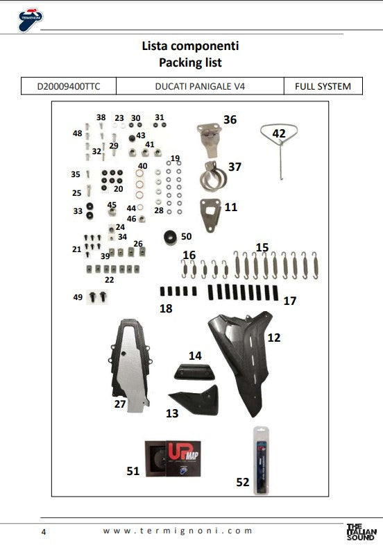 Système d'échappement complet en titane Termignoni D200 RHT Ducati Panigale V4/S (18-24) D20009400TTC 
