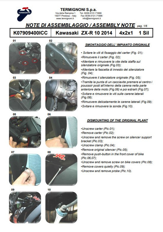 Système complet en acier inoxydable Termignoni Kawasaki ZX-10 R/RR (16-20) K07909400ICC 