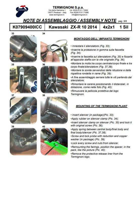 Système complet Termignoni en titane Kawasaki ZX-10 R/RR (16-20) K08010200TCC 