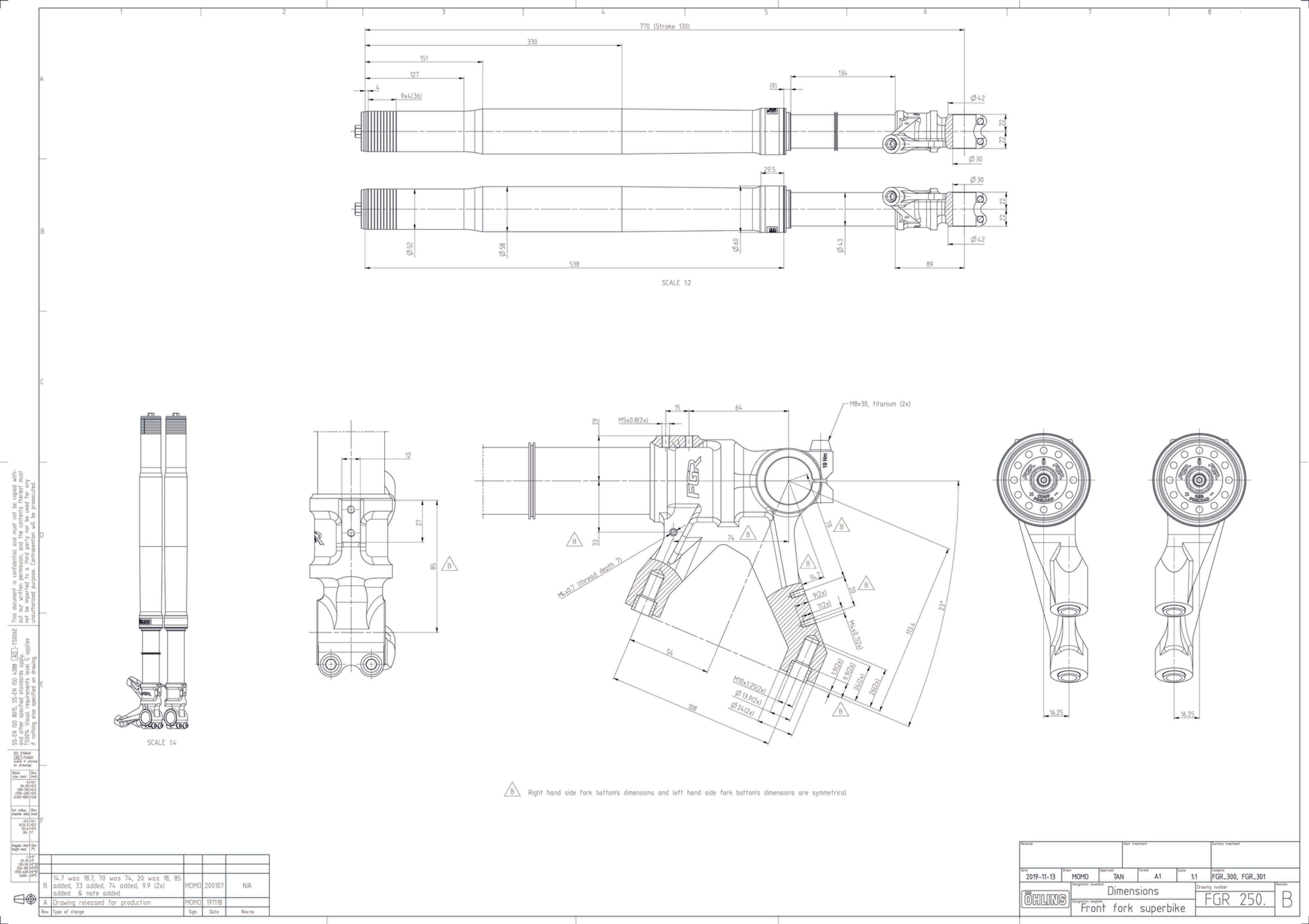 Fourche USD Öhlins FGR 250 Racing Telegabel Sport de course Ducati Panigale V4/S (2025) FGR 256 