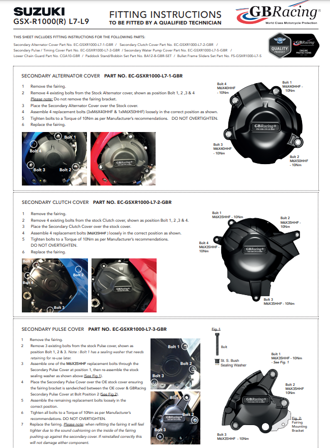 Protection de couvercle de protection GBRacing Suzuki GSX-R 1000 (17-23) 