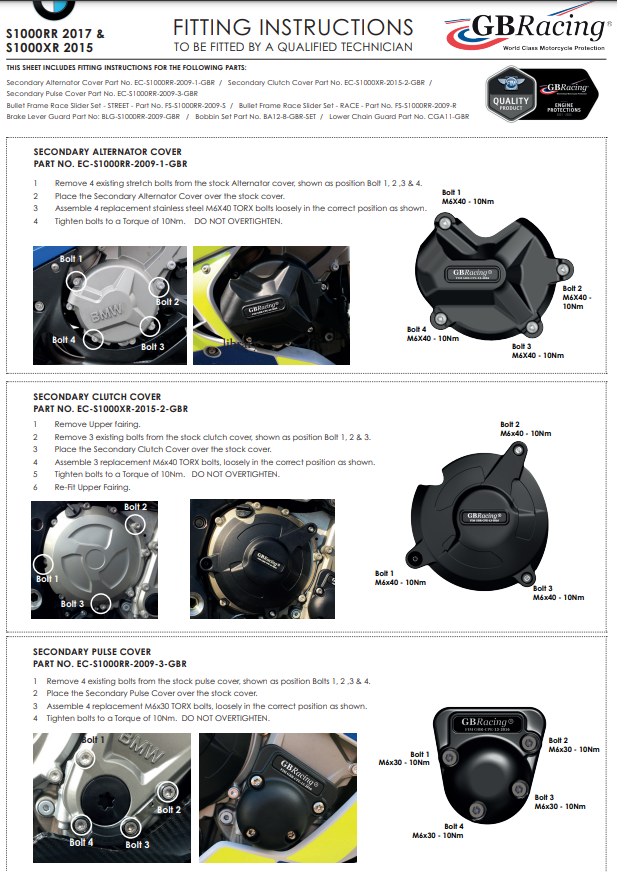 Kit de protection de couvercle de moteur GBRacing pour BMW S1000RR (17-18) 