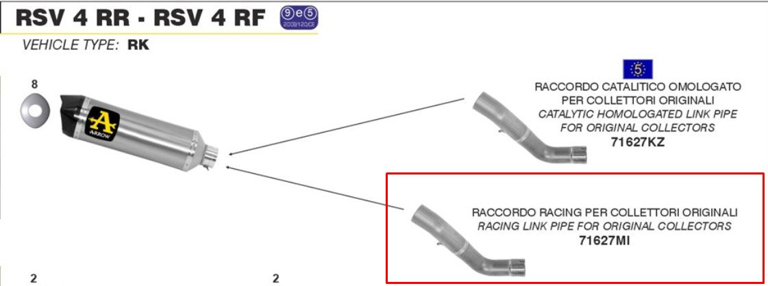 Tube intermédiaire en acier inoxydable Arrow pour Aprilia RSV4/RR/RF (15-16) 71627MI 