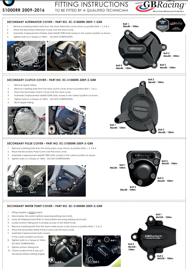Kit complet de protections de carter moteur GBRacing pour BMW S1000RR K46 (09-16) 