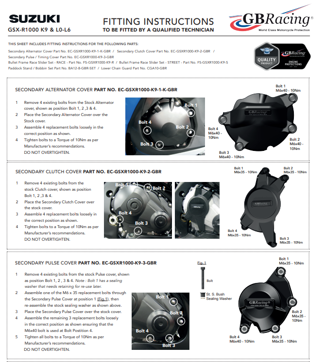 Protection de couvercle de protection de l'allumage GBRacing Suzuki GSX-R 1000 (09-16) 