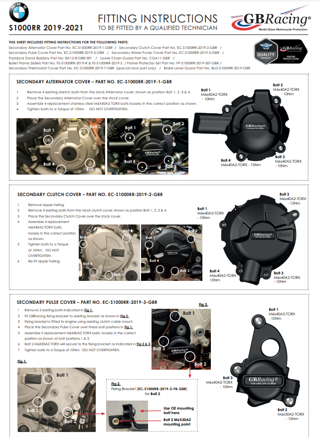 Kit complet de protections de couvercle de moteur GBRacing BMW S1000RR K67 (19-25) 