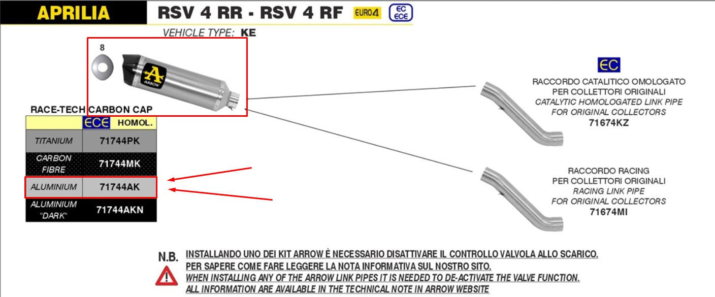 Porte-flèche Slip-On Race-Tech Aluminium Aprilia RSV4/RR/RF (17-18) 71744AK 