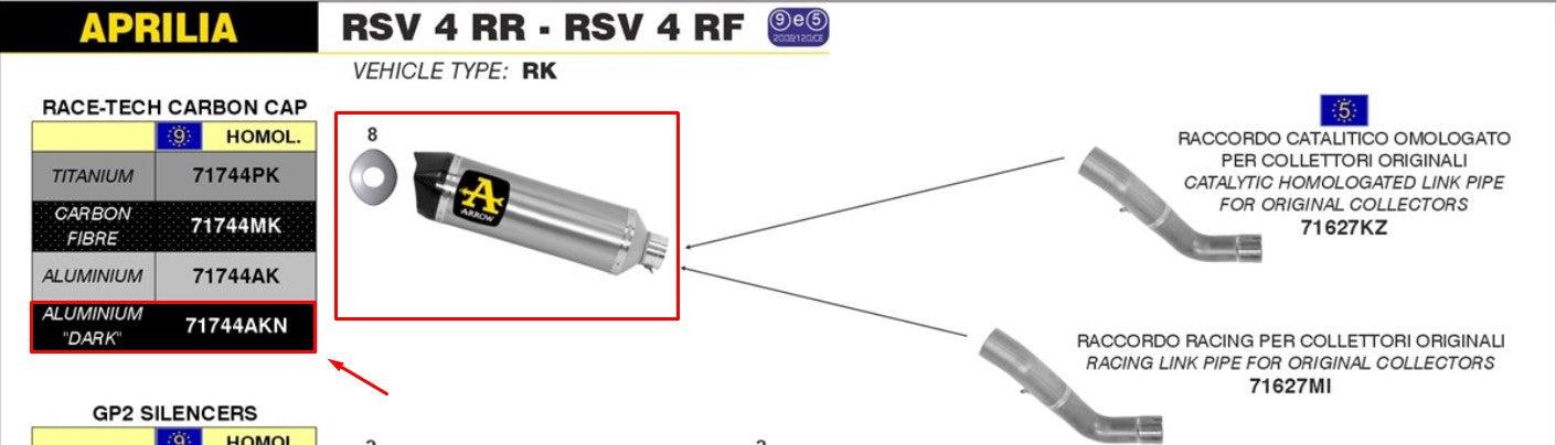 Flèche Slip-On Race-Tech Aluminium Sombre Aprilia RSV4/RR/RF (15-16) 71744AKN 