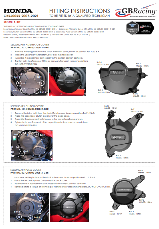 Protection de la couverture de protection de l'allumage GBRacing Honda CBR 600 RR (07-21) 
