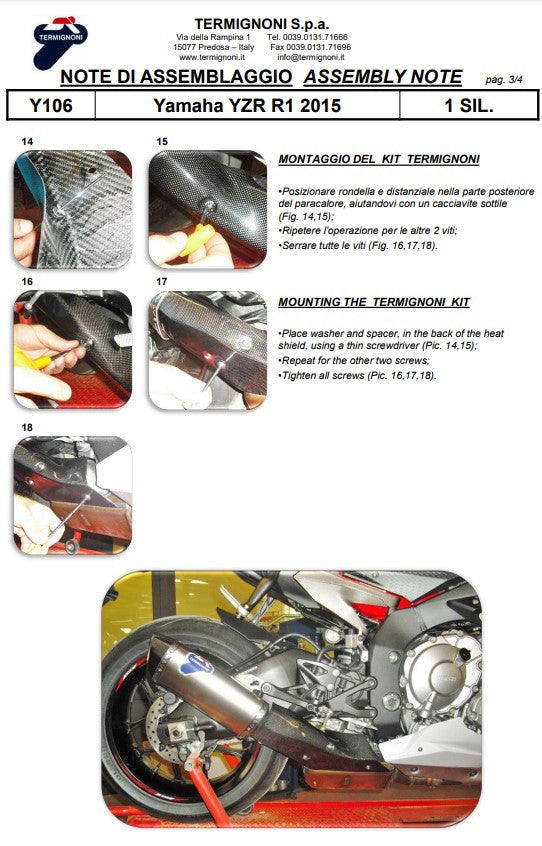 Silencieux Termignoni en carbone Yamaha YZF-R1/M (15-25) Y106080CFT 