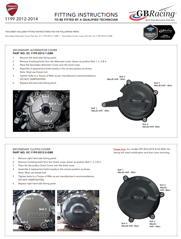 Protection de l'embrayage couvercle de protection GBRacing Ducati Panigale 1199/R/S (12-17) 