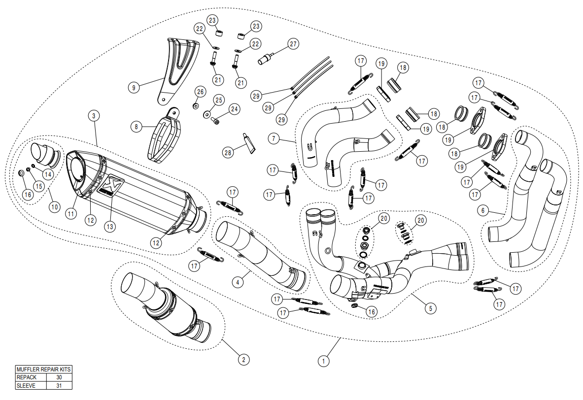 Ligne Evolution Akrapovic (Carbone) Aprilia RSV4/RR/1100 Factory (21-26) S-A10E9-RC 