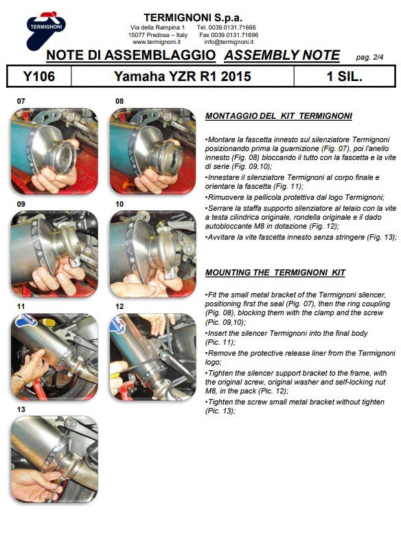 Silencieux Termignoni en carbone Yamaha YZF-R1/M (15-25) Y106080CFT 