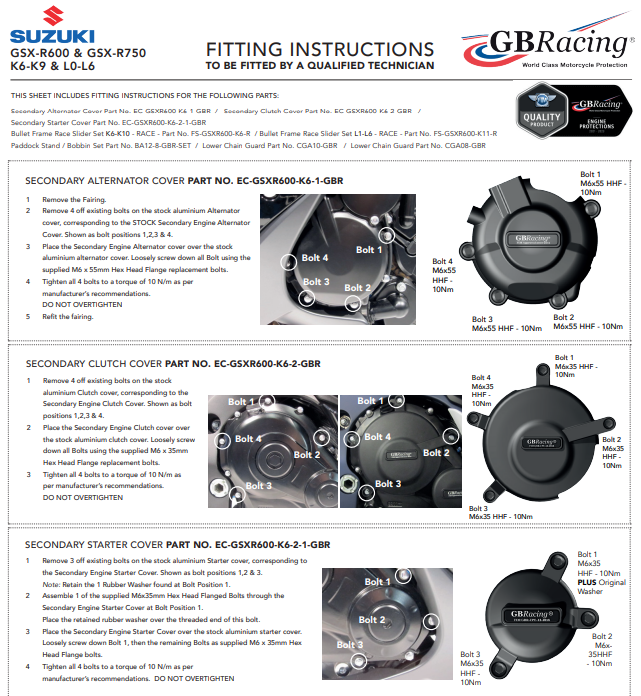 Protection de couplage couvercle de protection GBRacing Suzuki GSX-R 600/750 (06-16) 