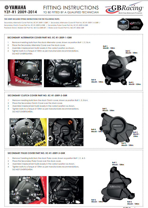 Protection de couvercle de générateur GBRacing Yamaha YZF-R1 (09-14) 