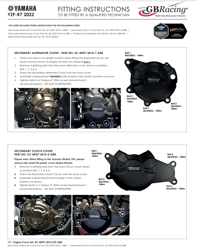 Protection de l'embrayage couvercle de protection GBRacing Yamaha YZF-R7 (22-25) 